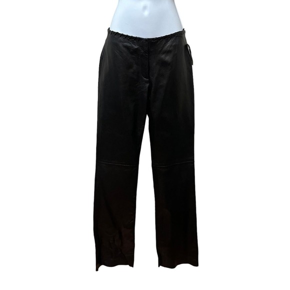 Vintage Y2K Cache Black 100% Soft Leather Pants Size 2 26" Waist Boot Cut NEW - Picture 1 of 11